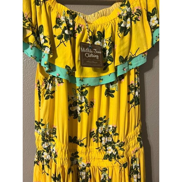 Matilda Jane Dress L Large New NWT Hooked On A Feeling Yellow Blue Off Shoulder - Picture 8 of 10